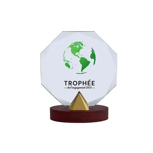 Trophée en Verre Personnalisable sur Socle Bois - 3 Tailles