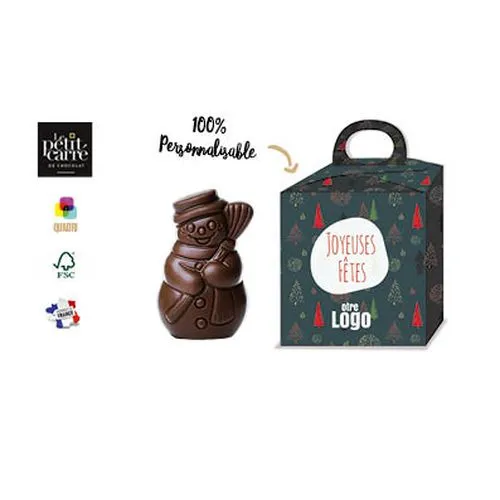 Bonhomme de Neige Chocolat Noir Bio 70% - Cadeau d'Entreprise 50g