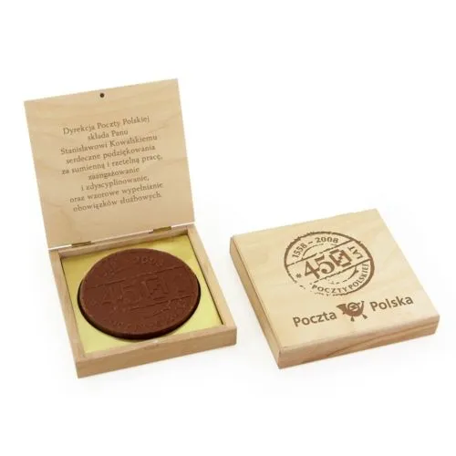 Médailles au chocolat 120 mm en boîte en bois