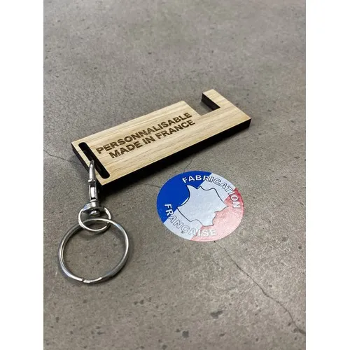 Porte-clés support téléphone en chêne Made in France personnalisable