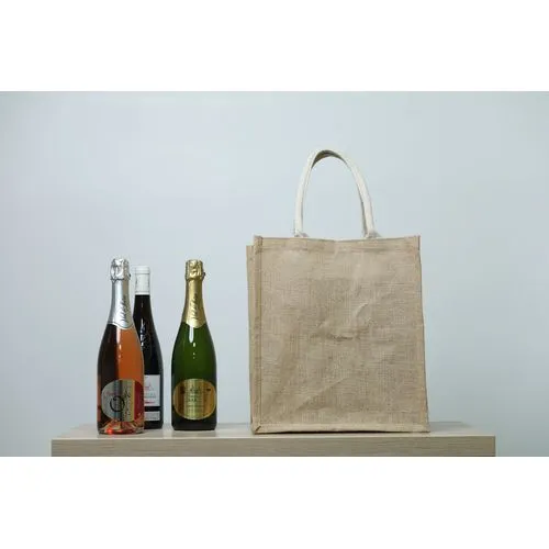 Sac à bouteilles en jute naturelle personnalisable - Anses renforcées