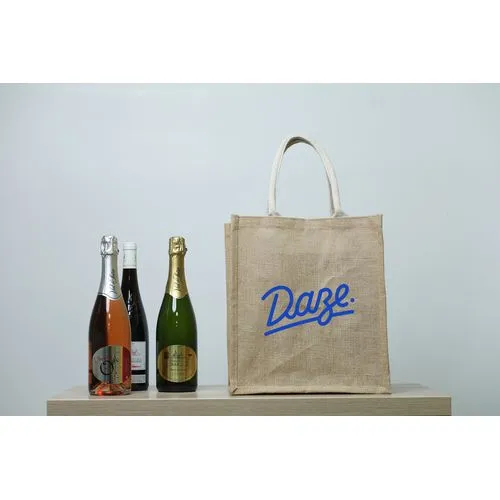 Sac à bouteilles en jute naturelle personnalisable - Anses renforcées
