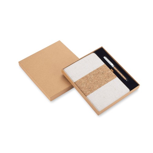 Coffret cadeau d'affaires : carnet A5 et stylo avec finitions liège