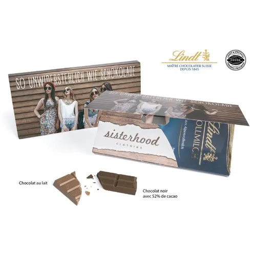 TABLETTE DE CHOCOLAT LINDT dans un emballage personnalisable prêt à envoyer