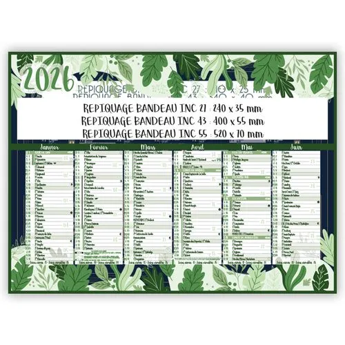 Calendrier Bancaire Végétal Illustré 2026 Personnalisable
