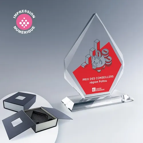 Trophée Iceberg en Verre avec Socle - Personnalisation Laser