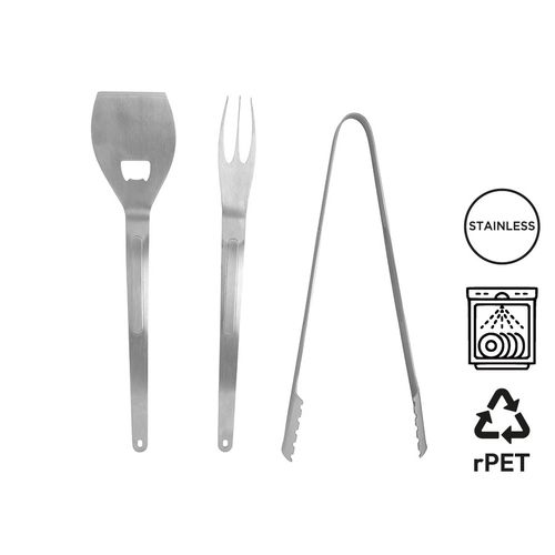 Set 3 Couverts Barbecue Acier Inoxydable avec Housse RPET