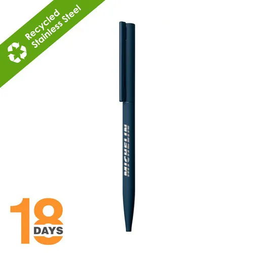 Sari, stylo twist fin en métal, rubber bleu, STOCK