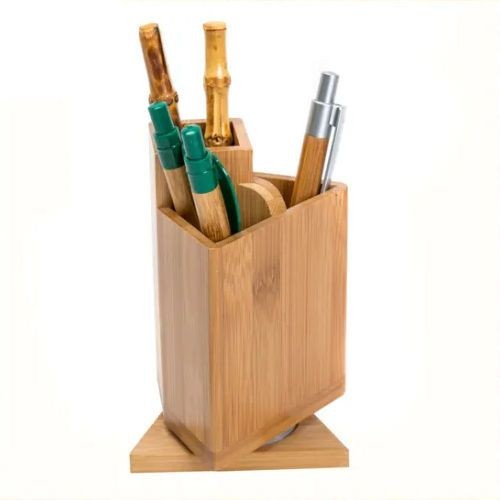 Organisateur de Bureau en Bambou Personnalisable 3 Compartiments