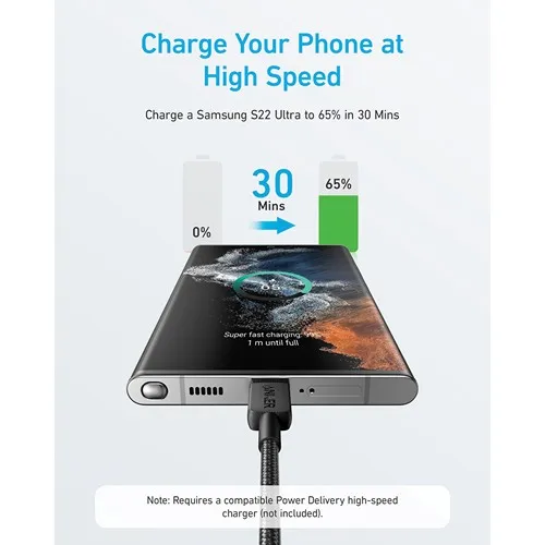 Câble Anker USB-C vers USB-C, 1,8 mètre, 60 W