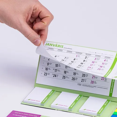 Calendrier de bureau rigide avec notes adhésives et index