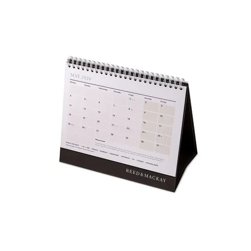 Calendrier de bureau sur support rigide pliable – Reliure spirale avec impression personnalisée