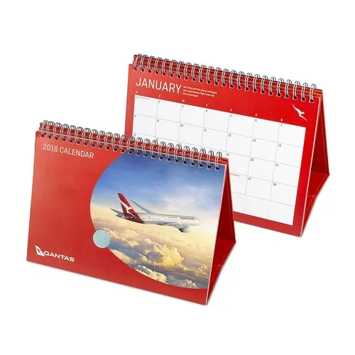 Calendrier de bureau sur support rigide pliable – Reliure spirale avec impression personnalisée