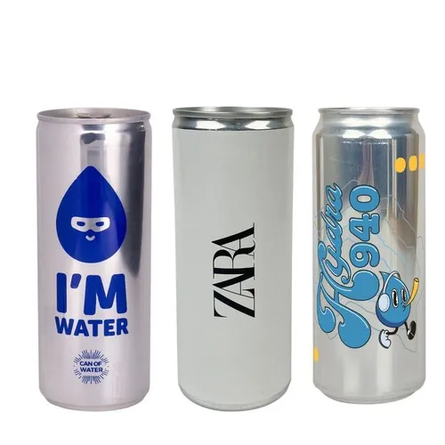 Canette d´eau personnalisée de 250ml, gazeuse . Étiquette adhésive