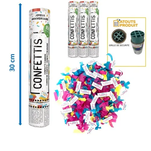 Canon à confettis JOYEUX ANNIVERSAIRE  30 CM