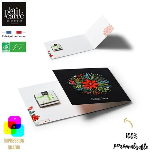 Carte de vœux 1 carré 4g chocolat noir 71% Bio*