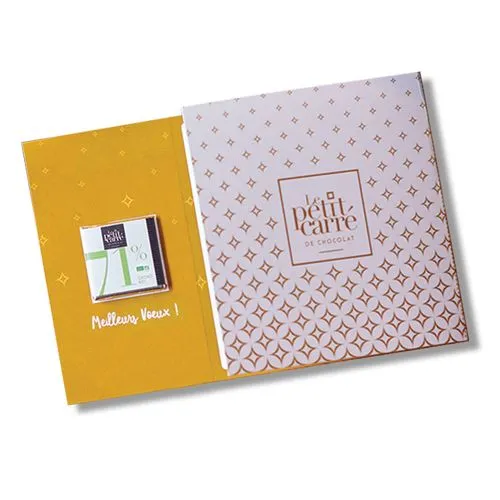 Carte de vœux 1 carré 4g chocolat noir 71% Bio*