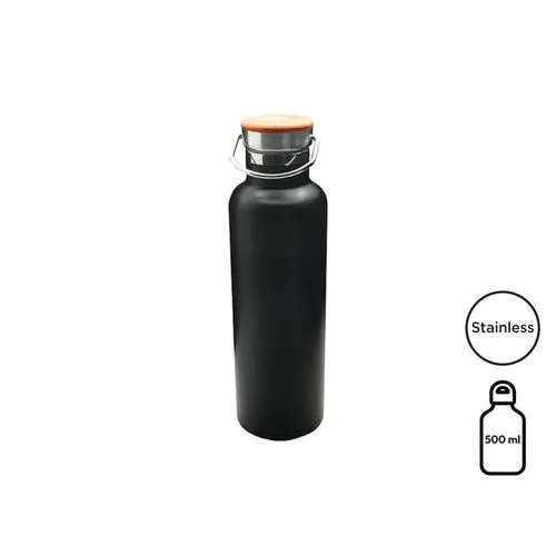 Bouteille isotherme 'Arima', noire, bouchon bambou, 500 ml