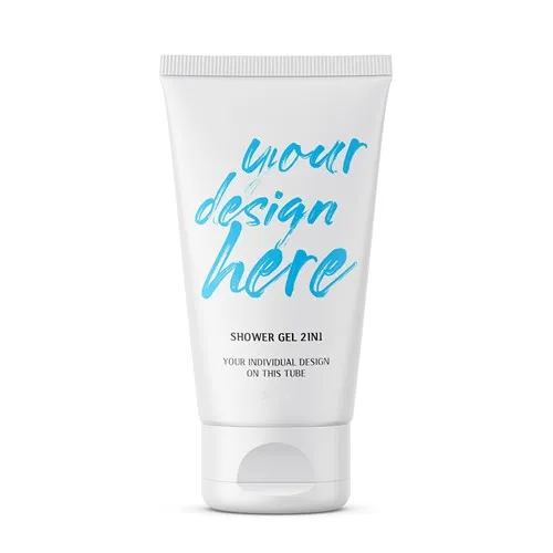 Gel douche 2-en-1 personnalisable 30 ml - Tube blanc brillant