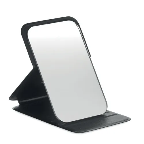 Miroir de poche compact personnalisable - Étui PU noir élégant