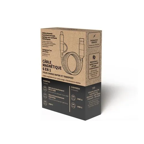 Câble de Charge 6-en-1 Magnétique Enroulable - Personnalisable