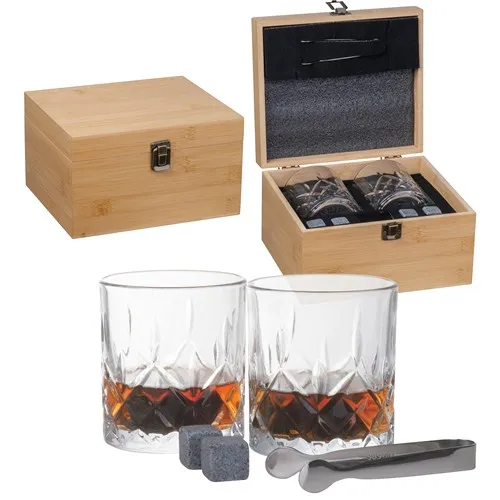 Coffret Whisky Personnalisé Bambou & Granit - 2 Verres & Glaçons