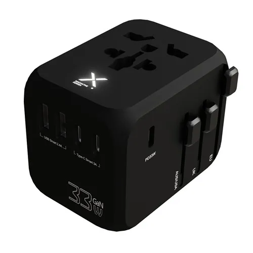 Adaptateur Voyage Universel 33W - 4 Ports USB - Logo Lumineux