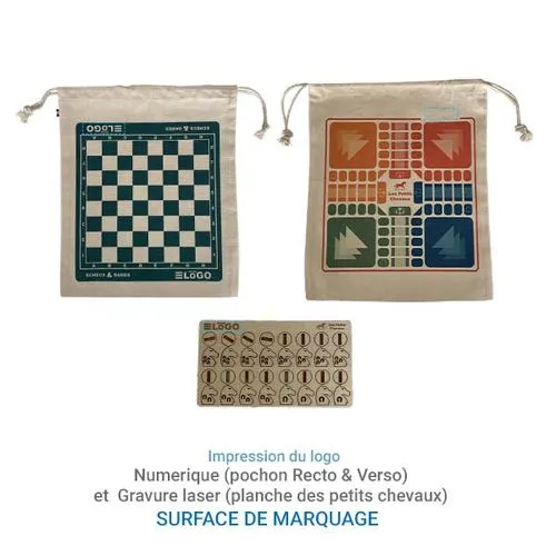 Pochon 3 JEUX EN 1 : petits chevaux / dames / échecs - France