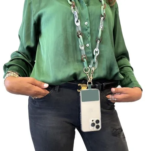 Chaine grosse maille avec pad universel -serie JADE-VERT & MIEL-1.2m