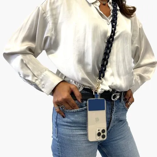 Chaine grosse maille avec pad universel - serie RIVIERA - NOIR&BLEU - 1.2M