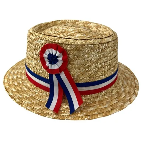 Chapeau CANOTIER Diam 28 en paille et cocarde FRANCE