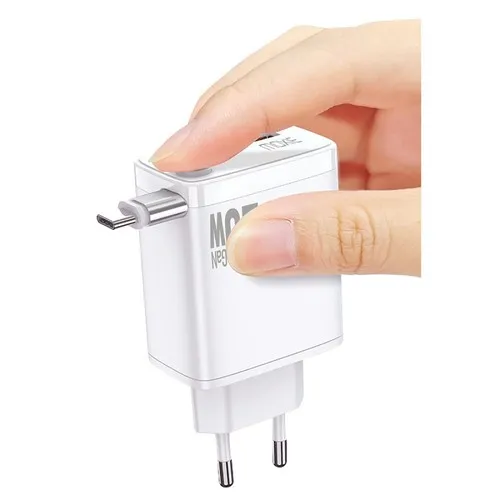 Chargeur secteur Fast charge 20W avec cable retractable Type-C