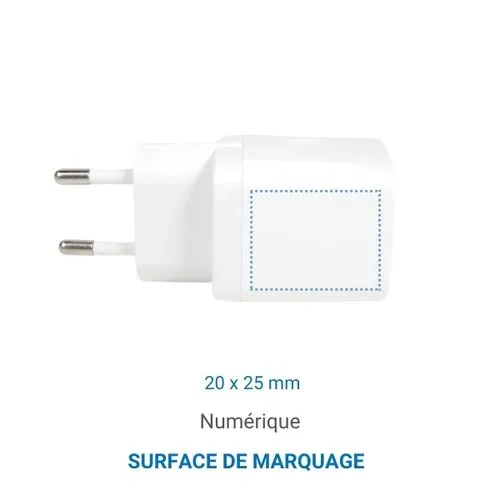 Chargeur USB 20W 2 ports Usb, prise UE Blanc