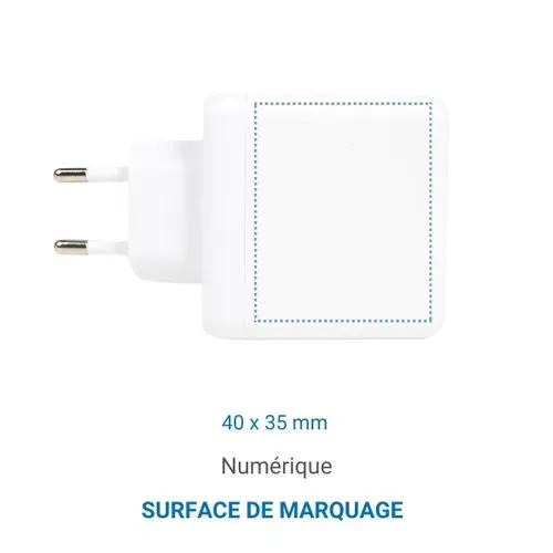 Chargeur USB 38W 2 ports Usb, prise UE Blanc