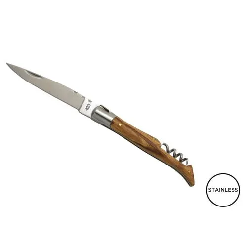 Couteau 'Tradition', 12cm, tire-bouchon, frêne exotique (avec étui)