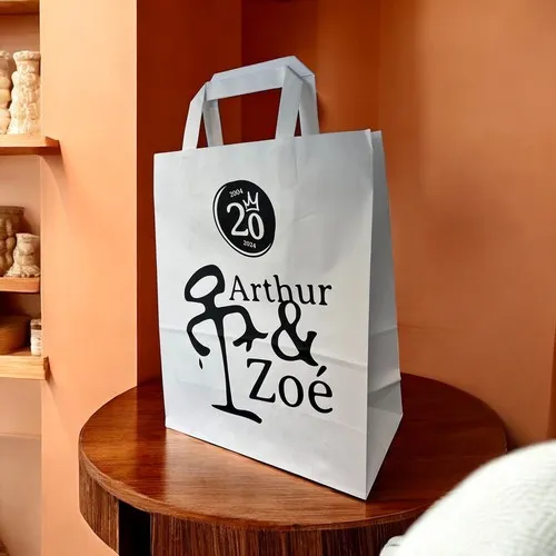 PAPIER KRAFT BLANC POIGNEE PLATE - MODELE SHOOPING