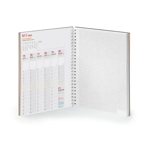 AGENDA SCRIPT BOOK 2026 - 226 x 298 mm - SPIRALE BLANCHE - COUVERTURE PELLICULAGE BRILLANT