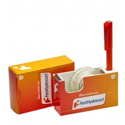 Porte-rouleau avec ruban adhésif et porte-crayon en couleur.