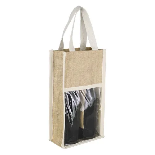 Sac Jute 2 Bouteilles avec Fenêtre Transparente Personnalisable