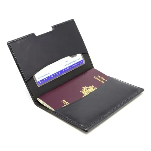 PORTE-PASSEPORT / CARTE GRISE / ASSURANCE EN CUIR VERITABLE NOIR - MADE IN EUROPE