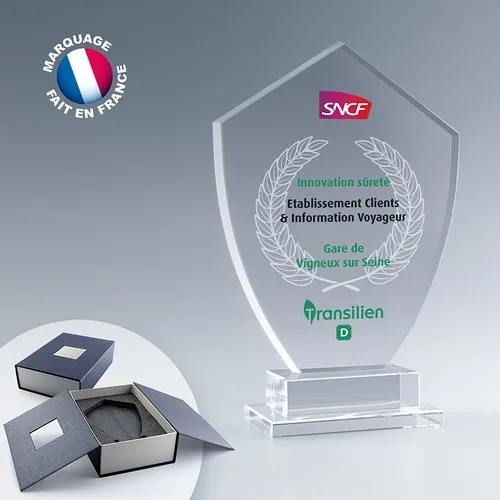 Trophée Emblème en Verre Personnalisable - Fabrication France Express