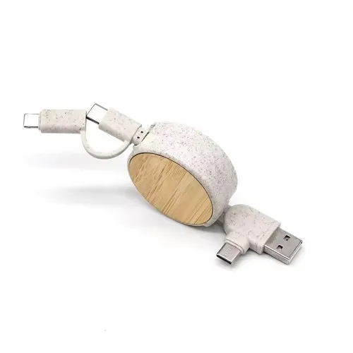 Câble de Recharge 3 en 1 Écologique en Paille de Blé Personnalisable