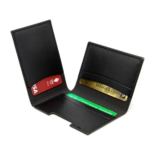 PORTE CARTE VOLET EN SIMILI-CUIR LISSE NOIR - MADE IN EUROPE