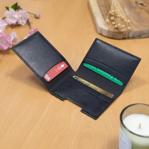 PORTE CARTE VOLET EN SIMILI-CUIR LISSE NOIR - MADE IN EUROPE