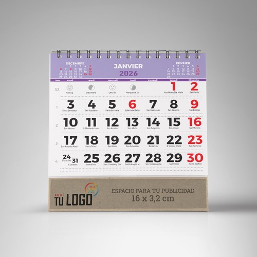 Calendrier de Bureau Wire-o Personnalisé - Papier Recyclé