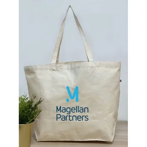 Sac Cabas XL Coton Bio Naturel Tissé en France - Soufflet & Anses Longues