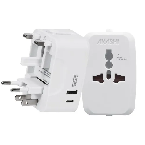 ADAPTATEUR UNIVERSEL DE VOYAGE AVEC SORTIES USB-C ET USB-A - BLANC