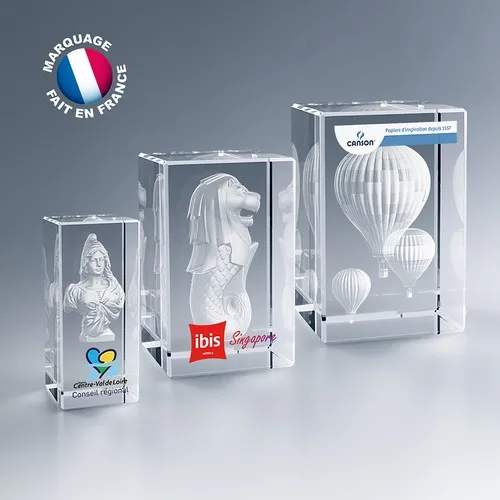 Cube en Verre Optique Pan Coupé Personnalisé - Trophée Prestige