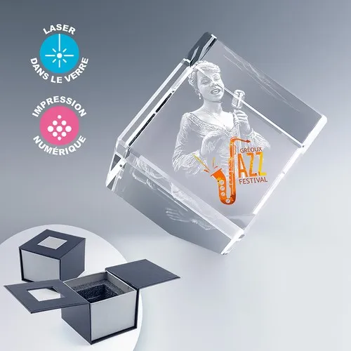 Cube en Verre Optique Pan Coupé Personnalisé - Trophée Prestige