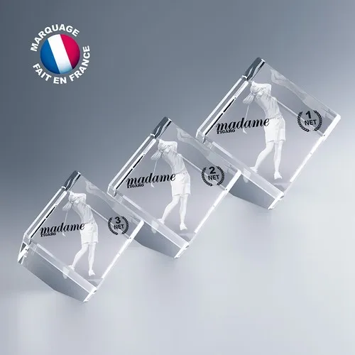 Cube en Verre Optique Pan Coupé Personnalisé - Trophée Prestige